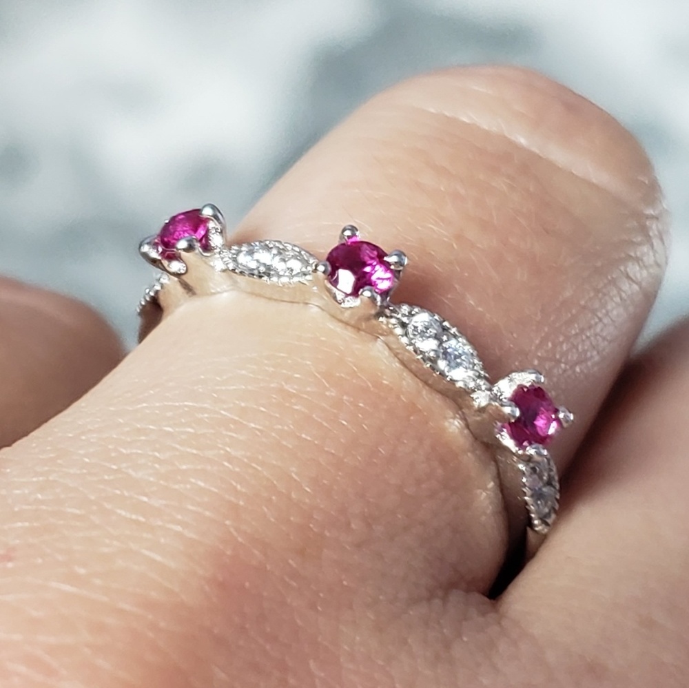 925 Silver Stackable Round Created Ruby Gift